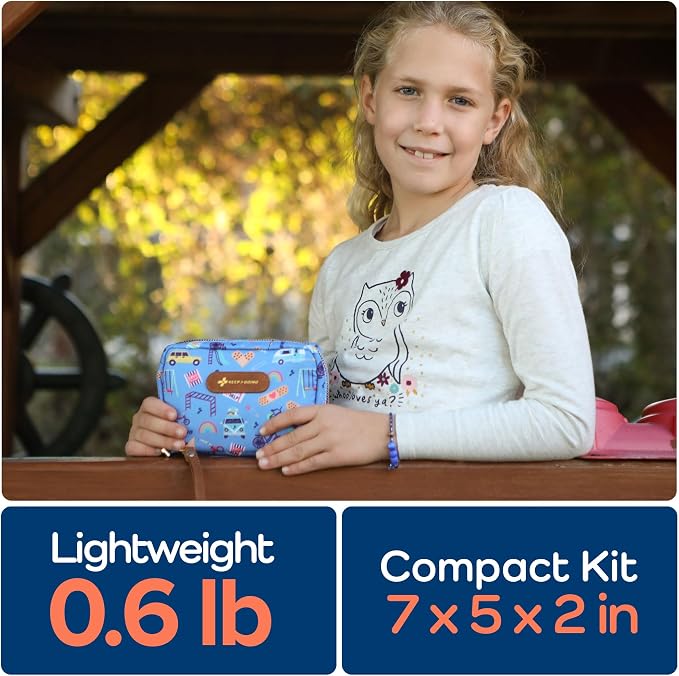 KeepGoing Travel First Aid Kit for Kids – 130 Pc. for Car, Home, Purse, Diaper Bag & Backpack with Latex-Free Bandages - Mini First Aid Kit Travel Size TSA-Approved