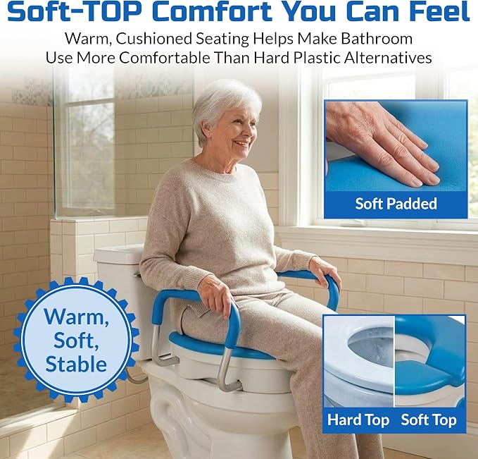 Raised Toilet Seat for Seniors, Elevated Toilet Seat Riser with Padded Seat | Easier, Safer Sit & Stand at the Toilet - padded seat, tool-free assembly