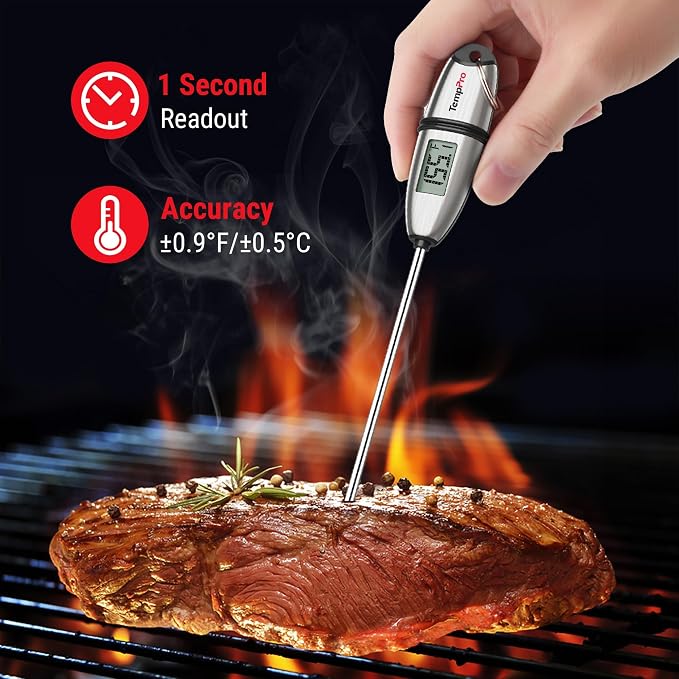 TempPro TempSwift 1 Sec Digital Food Thermometer for Kitchen Cooking | Meat Thermometer Digital, 5.3 inches Super Long Probe, Bread Baking Sourdough Liquids Candy Making Accessories Gift