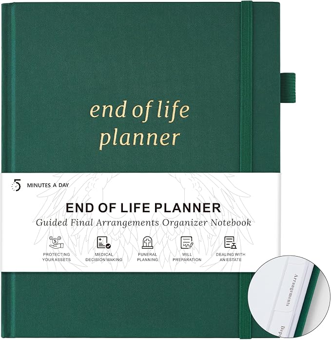 End of Life Planner, Guided Estate Planning Organizer with Tabs, Last Wish, Will Preparation, Funeral Planning, Final Arrangements Notebook for Beneficiary, in Case of Death Organizer -Dark Green