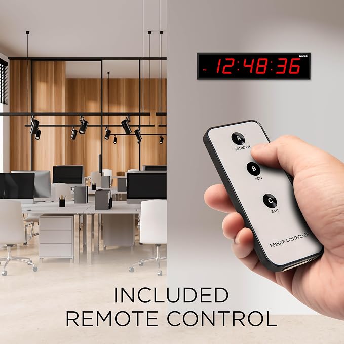 Ivation Oversized Large Digital Wall Clock - Big LED Digital Clock w/Large Display & Durable Aluminum Frame, Shelf or Wall Mount (30 Inch - Red) 6 Brightness Levels | Time Memory | Remote