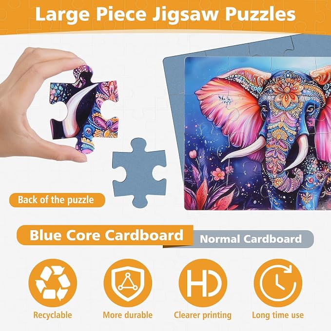 20-Piece Large Piece Puzzles for Seniors, 6 Pack Easy Grip Set | Dementia & Alzheimer's Puzzles for Elderly , Confidence Building, Family Activity, Nursing Home Friendly Gift(Animal)