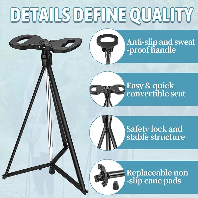 ALEVMOOM Walking Cane with Seat Folding Lightweight, 2-in-1 Cane Stool for Adults, Aluminum Walking Stick with Seat, Stick Chair Portable Stool for Senior