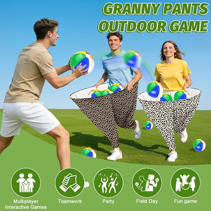 Granny Pants Game, Granny Pants Outdoor Game with 4PCS Granny Pants 16 Bouncy Balls & 1 Air Pump（Random Color）, Granny Pants Yard Game for Adults and Family Entertainment Group Activities