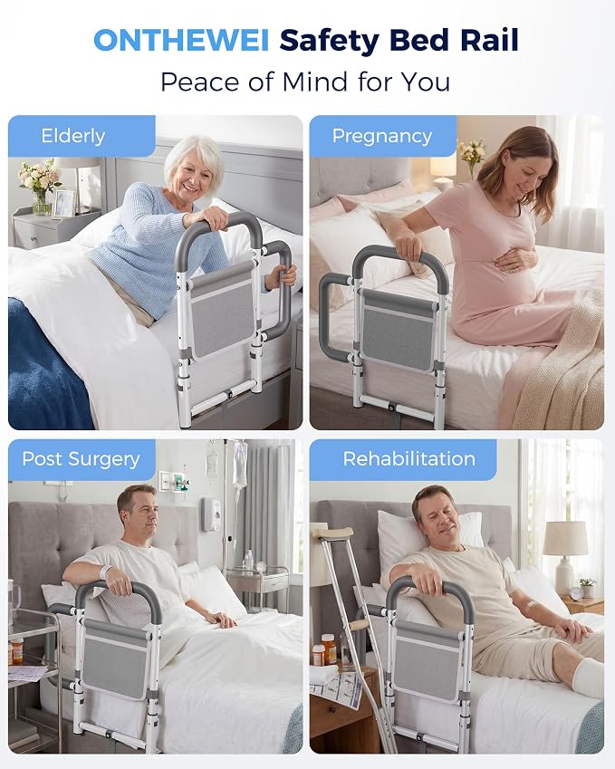 ONTHEWEI Bed Rails for Elderly Adults Safety, with Double Non-Slip Handle & Storage Pouch, Fits Most Bed Sizes, Bed Assist Rails for Seniors and Post-Surgery,Reduce Falls & Support Independence