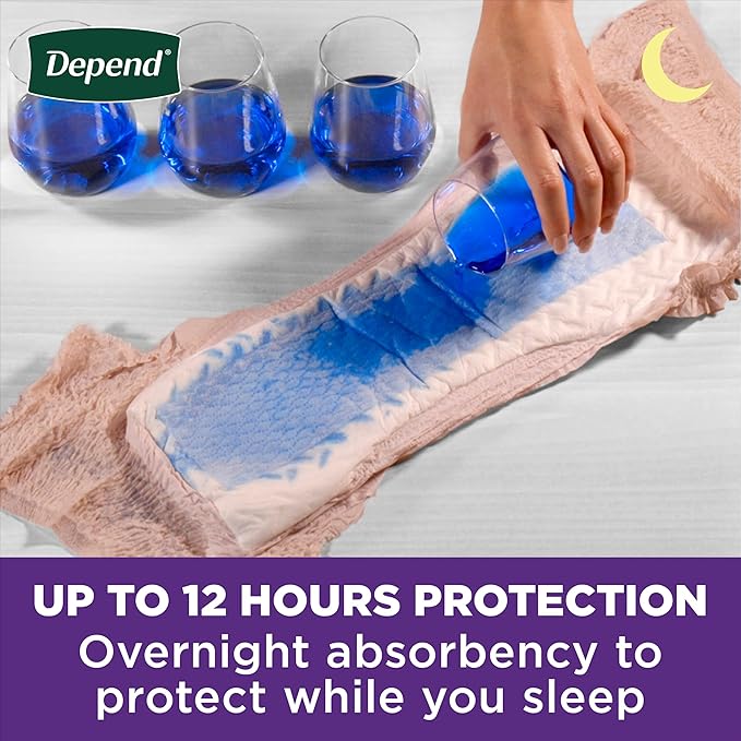 Depend Night Defense Adult Diapers, Incontinence & Postpartum Bladder Leak Underwear for Women, Disposable, Overnight, Small, Blush, 26 Count, Packaging May Vary