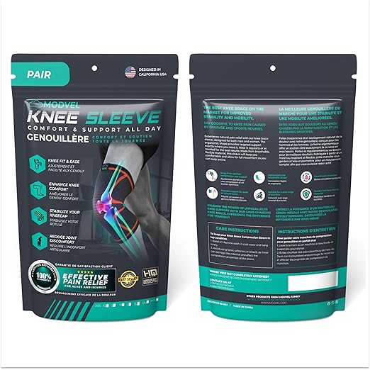 Modvel 2 Pack Knee Brace for Women & Men - Workout Knees Compression Sleeve for Knee Pain Relief Joint Support for ACL, Arthritis, Meniscus Tear Knees Brace for Sports, Rodilleras para Gym Fitness