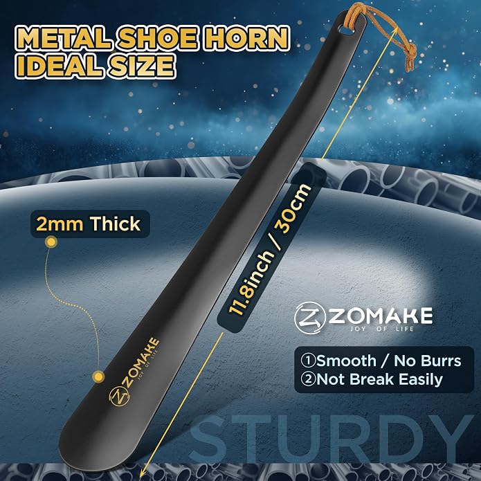 ZOMAKE Metal Shoe Horn, Small Travel Shoehorn for Men Women Kids, 5.9''/7.3''/7.5'' Portable Shoe Spoon Helper