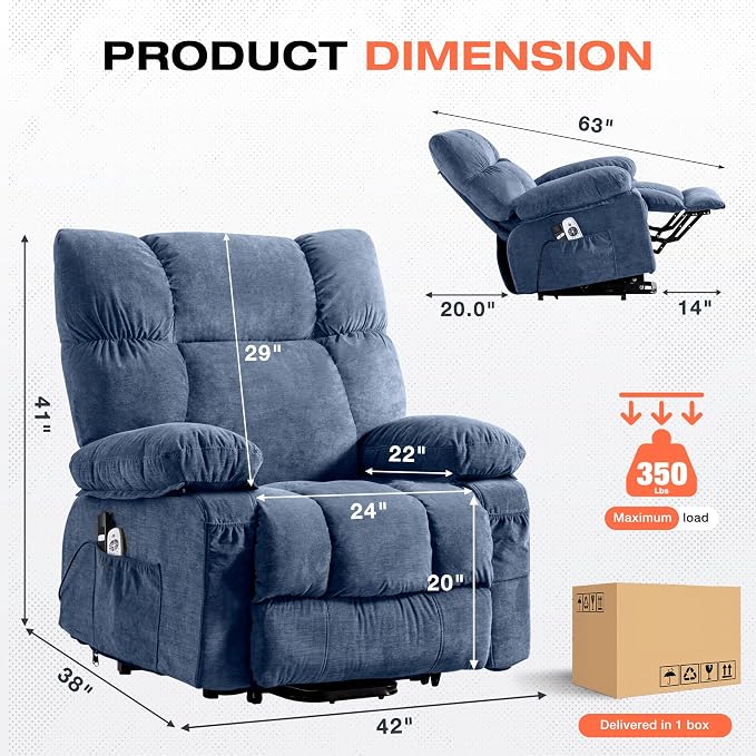 Power Lift Recliner Chair for Elderly with Vibration Massage and Lumbar Heating, Electric Lift Recliner Sofa with USB Charging Port and Side Pocket, Adjustable Lift Chair for Living Room Comfort