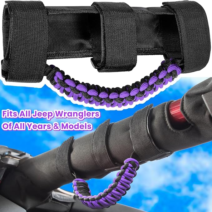 Roll Bar Grab Handles Grip Handle for Jeep Wrangler JK JKU JL JLU TJ YJ Sports Sahara Freedom Rubicon Unlimited Gladiator JT 1955-2023 UTV ATV Accessories Premium 550 Paracord (Purple 2 Pack)