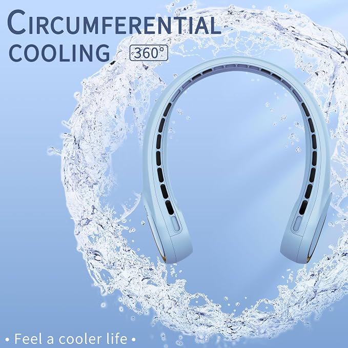 FrSara Neck Fan, Portable Fan Strong Wind, Upgraded 4000mAh, 360° Cooling | Upgraded Air Volume, Quiet, No Hair Twisting, Even Air Volume On Both Sides, Non-Slip Material, Short Charging, Long Use Time
