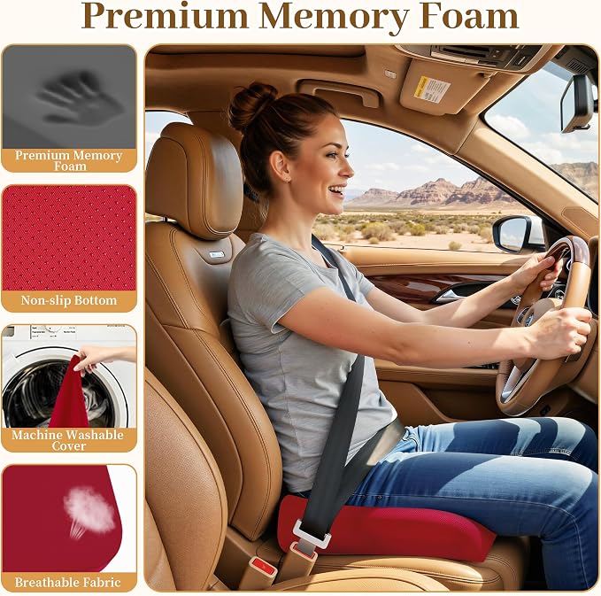 TranquilRelax XL Memory Foam Seat Cushion for Office Chair, 3.35-Inch, Red | Medium-firm Support for Long Sitting, Washable Mesh Cover, Non-slip Base, Perfect for Car Seats & Short Drivers