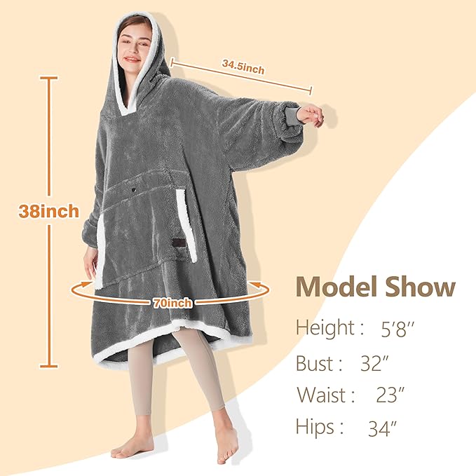 Catalonia Oversized Blanket Hoodie Sweatshirt, Wearable Sherpa Lounging Pullover for Adults Women Men