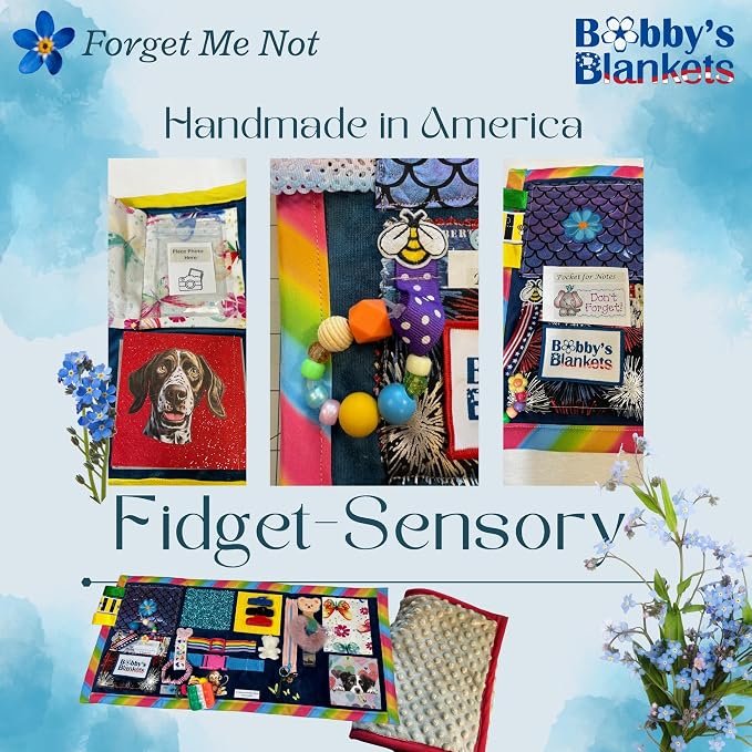 Bobby’s Blankets Premium Sensor Fidget for Alzheimer’s, Dementia, Autism, Asperger’s, Anxiety; Calming Comfort with 20+ Fidget and Texture Elements; 12”x24”