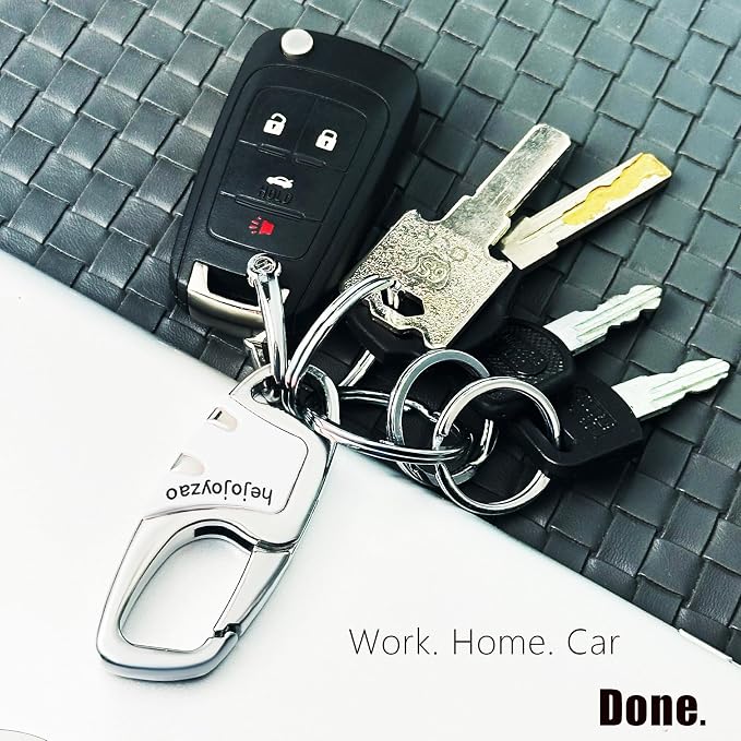 Keychain Carabiner Clip,Heavy Duty Belt Loop Car Key Ring Holder | Durable metal build, mens EDC accessory, 4 key rings, secure locking D-ring, fits belt loops, holds home, car key fobs