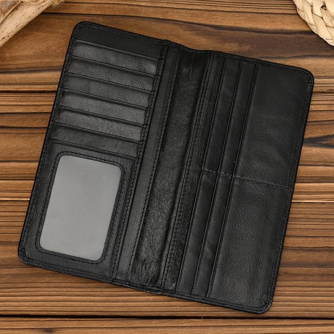 Genuine Leather Long Wallet for Men, Large Capacity Purse Clutch Bag Handbag Checkbook Cash Credit Cards Phone Holder | Large Capacity