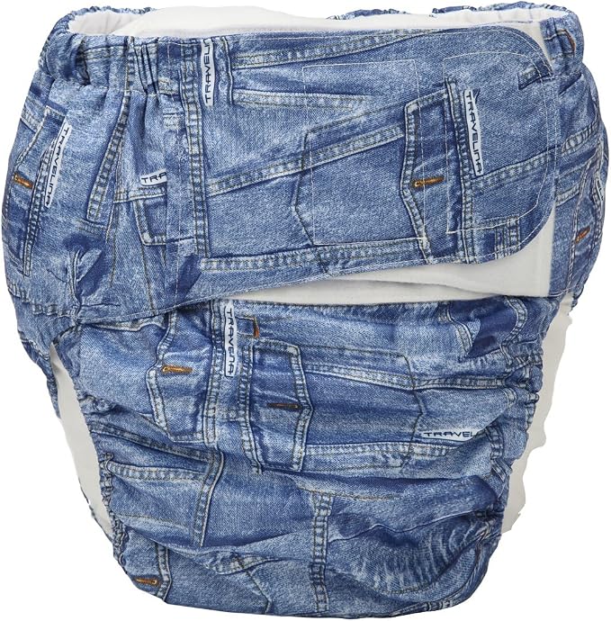 Teen Adult Cloth Diaper Nappy Reusable Washable for Disability Incontinence Hook and Loop (Denim (Large 26in to 50in))