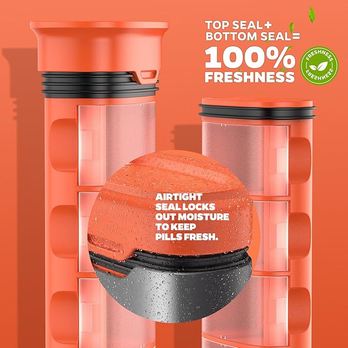 Metal 7 Day Pill Organizer 2 Times a Day-Travel Pill Box Case with Moisture-Proof Airtight Lids, Weekly AM PM Medicine Container for Vitamins, Fish Oil, Supplements and Medications (Silver)