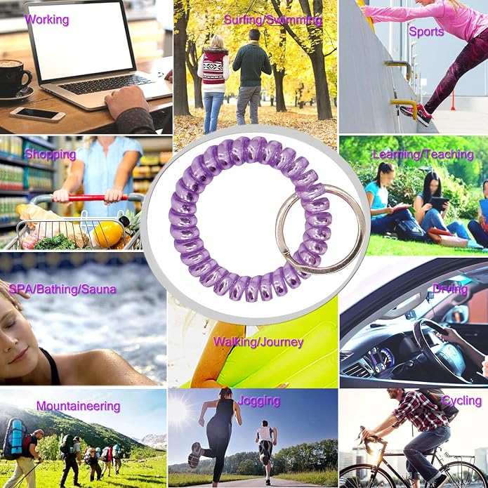 BIHRTC Stretchable Wristband Wristlet Keychain Elastic Coil Spring Spiral Key Chain for Gym Pool Sauna Outdoor Activities