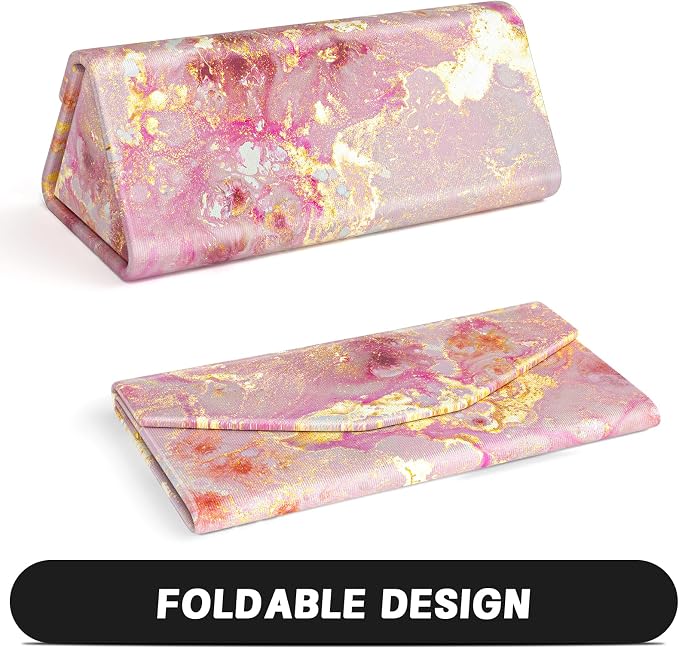 Sunglasses Case, Foldable Glasses Case, Magnetic PU Leather Hard Shell Folding Eyeglass Holder Box, Collapsible Unisex