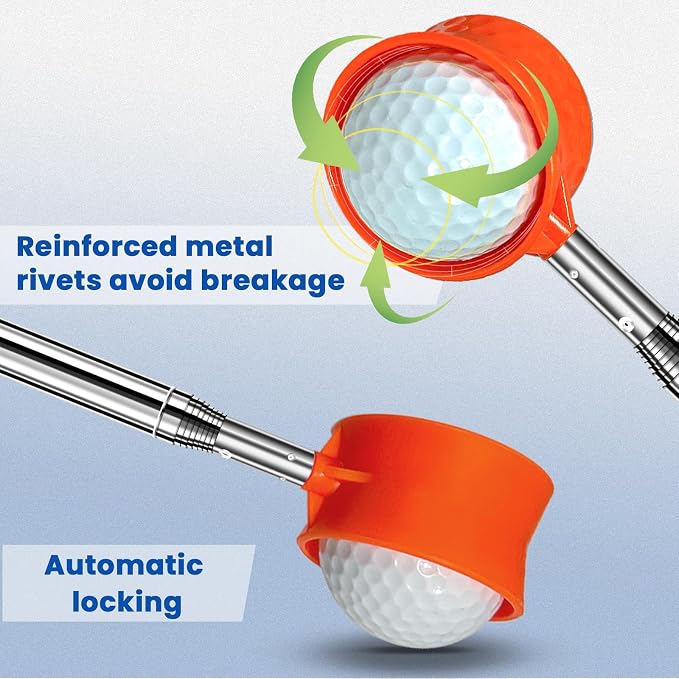 SPEENSUN Golf Ball Retriever, Max 6/9/12/15Ft Lightweight Portable Stainless/Aluminum Alloy Telescopic Golf Ball Grabber for Water, Bushes, Grass and Sand, Golf Accessories Gifts for Men Women