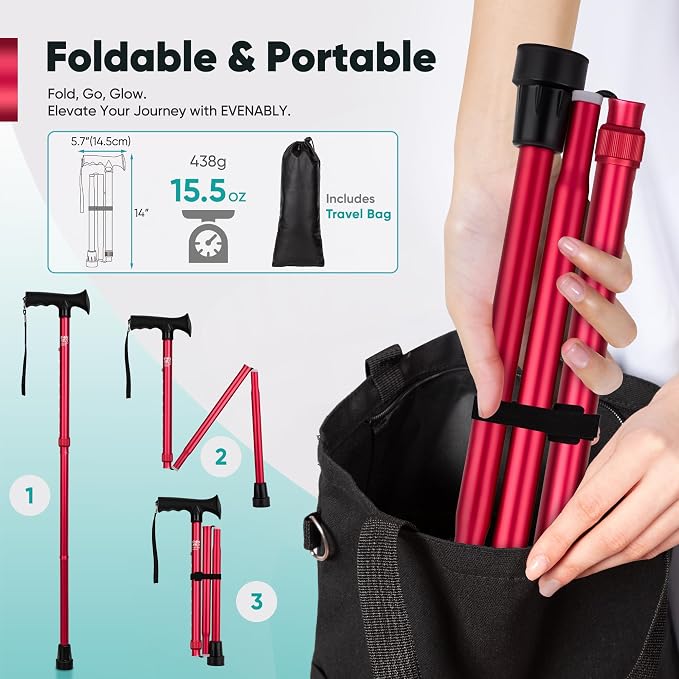 Enhanced Walking Cane (Thicker & Longer) - Foldable, Adjustable, Collapsible, Spare Tip, with Travel Bag | Versatile Walking Stick for Every Height, Weight, Seniors & Adults