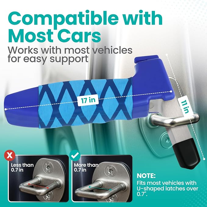 Car Door Handle for Elderly - Car Cane Standing Mobility Aid Tool to Help Get Out, 3 in 1 Car Door Latch Bar for Seniors and Handicapped Pack of 1 - (Blue)
