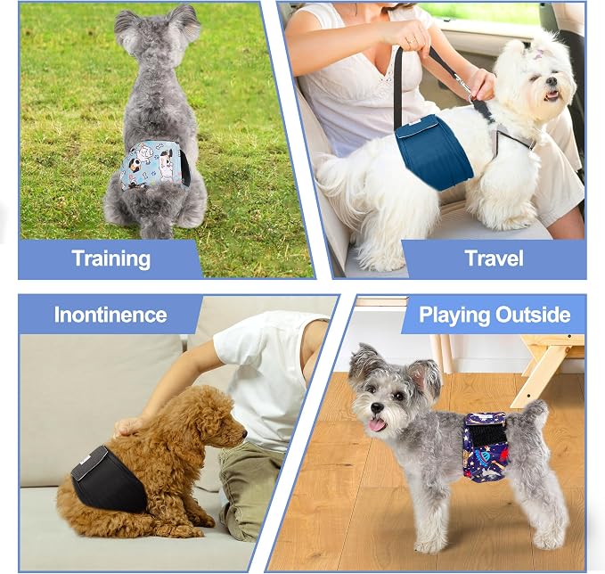 5 Pack Dog Diapers Male Reusable, Premium Belly Bands for Dogs, High Absorbing Male Dog Pee Wraps for Doggie in Incontinence or Excitable Urination and Training Black S