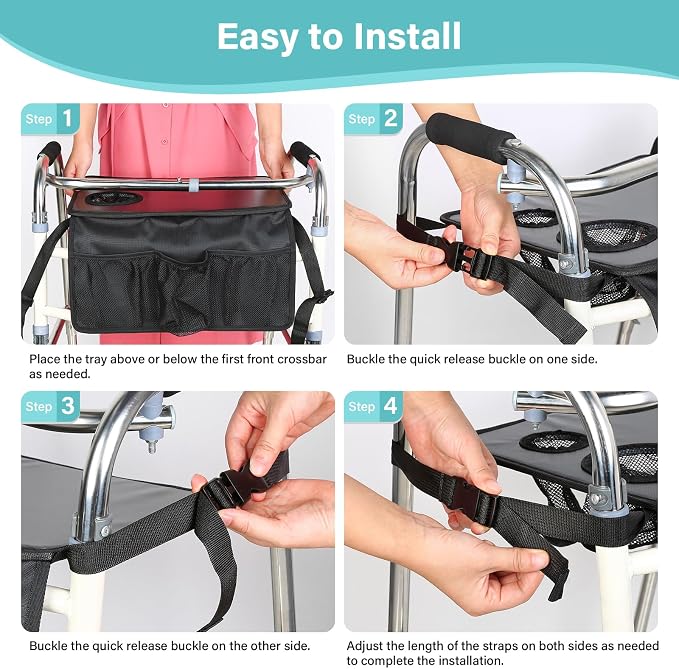 Walker Tray for Folding Walker, Trays for Walkers for Seniors Detachable with Cup Holder,Walker Trays for Rolling Folding Walker,Walker Accessories for Elderly