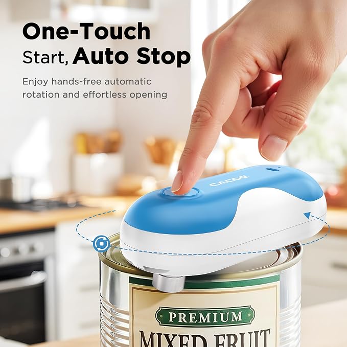 CACOE Automatic Smart Electric Can Opener with Auto Stop & USB-C Charging | Cordless Can Opener for Elderly and Arthritic Users for Seniors & Arthritis, Effortless One-Touch Open (blue)