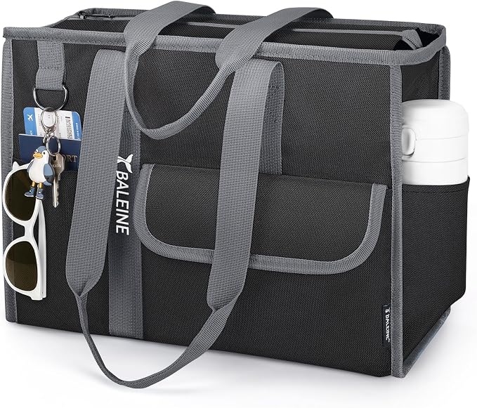 BALEINE Large Utility Tote Bag with Reinforced Bottom, Multi Pockets Foldable Tote Bag for Nurse, Travel, Work