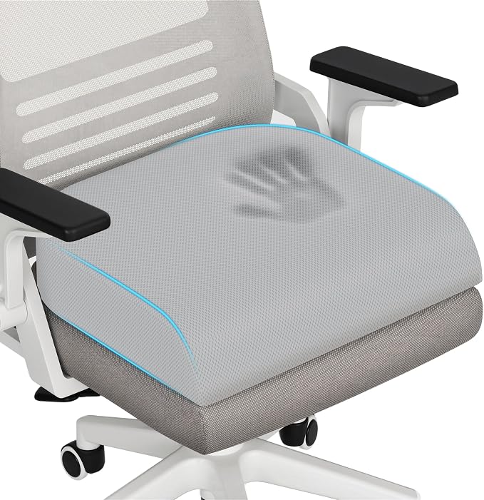 TranquilRelax XL Memory Foam Seat Cushion for Office Chair, 3.35-Inch, Light Gray