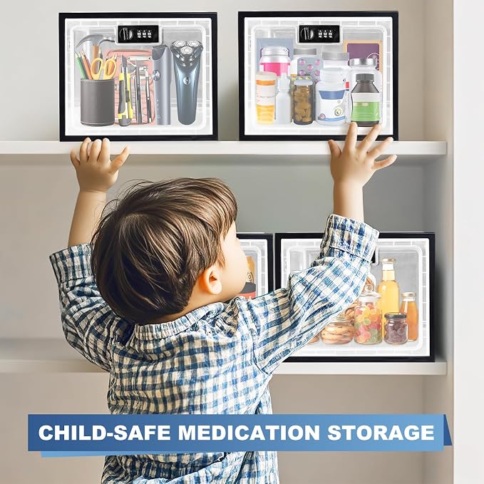 Gemaxvoled 2 Pack Medicine Lock Box, Large Capacity Premium Material Lockable Storage Bin Organizer Box with Combination Code for Safe Medication/Fridge Food/Snacks/Phone/Tablet Jail