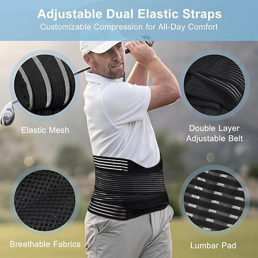 FESAS Breathable Back Brace with Lumbar Pad - Support Belt for Lower Back Pain Relief, Suitable for Women & Men, Ideal for Herniated Disc & Sciatica (Small&Medium)