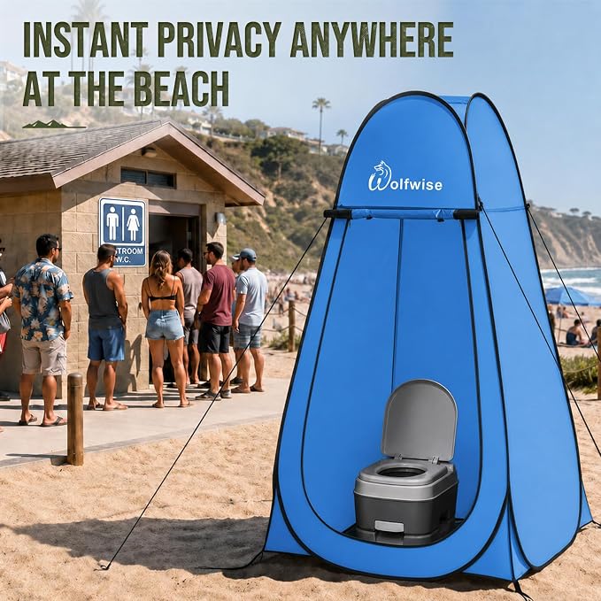 WolfWise Pop Up Shower Tent for Camping Essentials, Compact & Lightweight | Portable Instant Changing Tent with Window & Carry Bag, Privacy Dressing Room Bathroom for Outdoor, 6'3"/6'11" H