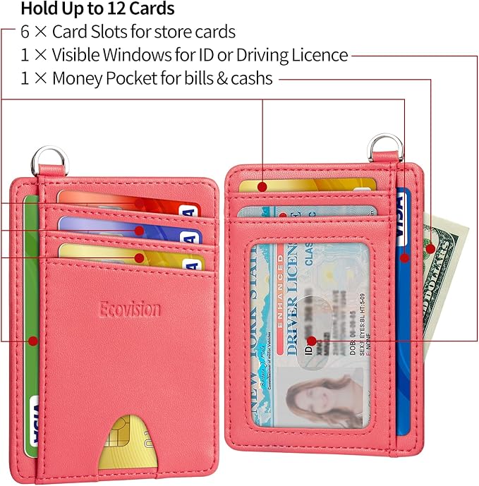 Slim Minimalist Front Pocket Wallet, RFID Blocking Credit Card Holder Wallet with Detachable D-Shackle for Men Women