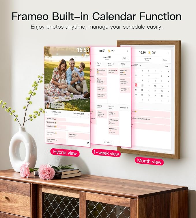 64GB Frameo 15.6" Digital Picture Frame Large 1920 x 1080 IPS FHD Touch Screen WiFi Electronic Photo Frames Share Moments Instantly Anywhere Best Gifts for Parents and Grandparents Solid Walnut