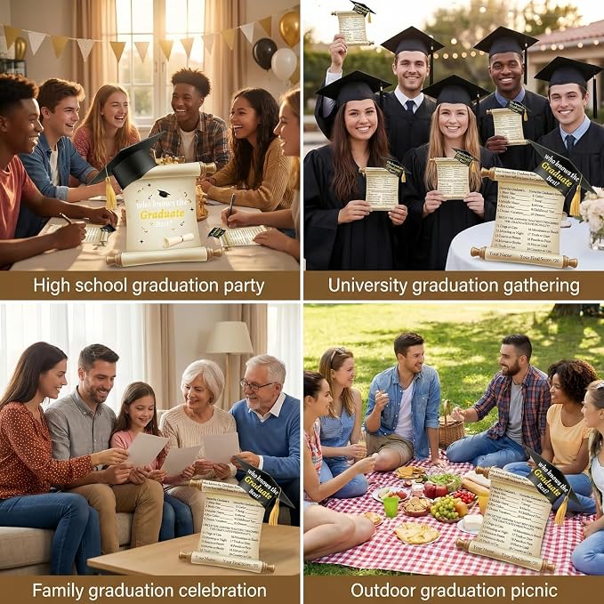 Graduation Party Game Cards - Who Knows The Graduate Best - 10PCS Graduation Party Collection Grad Celebration Party 2026 Supplies for High School/College/Senior School