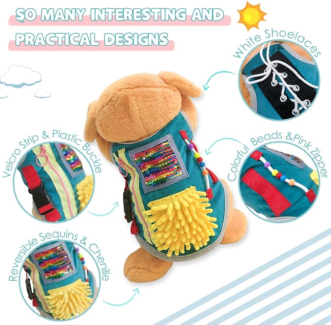 Fidget Blanket for Alzheimer Fidget Blanket for Adults for Anxiety Relief | Puppy Fidget Blanket with Many Activities Gift Fidget Sensory Blanket with Lovely Dog, Brown
