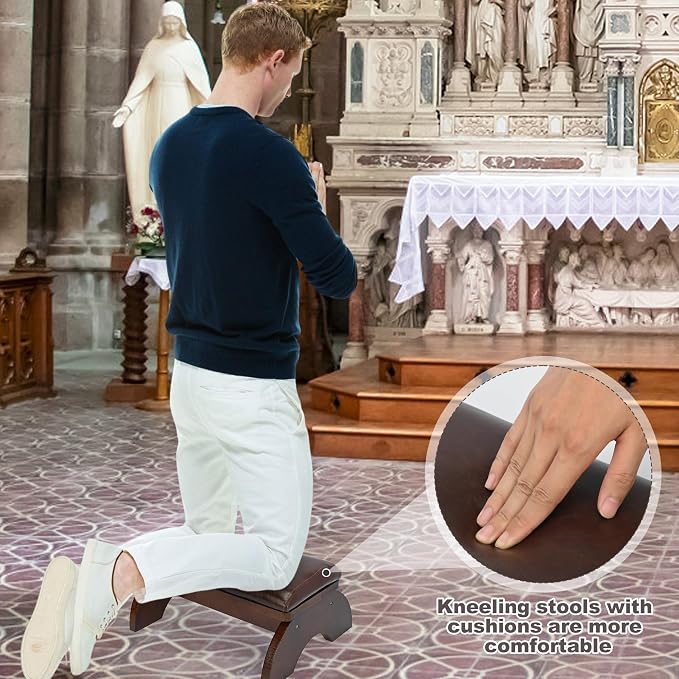 Prayer Kneeler Bench, Wooden Kneelers for Praying, Church Prayer Bench Stool for Kneeling at Home, Padded Prayer Kneeler Bench for Home and Church, Religious Gifts