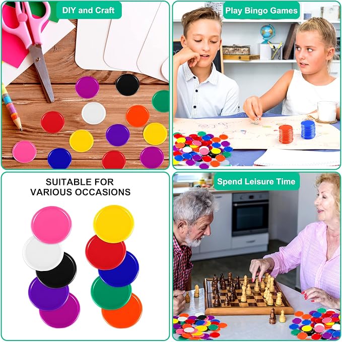 Coopay 2000 Pieces 1 Inch Bingo Chips Bulk, 10 Colors Bingo Markers for Math Practice, Plastic Learning Counters Disks Counting Discs, Poker Chips Game Tokens Kids Reward