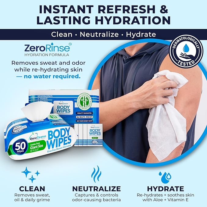 XL Body Wipes for Adults (4 Pack) 200 Shower Cloths + 16 Travel Sheets – 10" x 11.5" No Rinse Disposable Washcloths for Elderly Care, After Surgery & Recovery