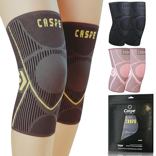 Caspe 2 Pack Knee Compression Sleeve – Knee Brace for Women & Men, Support for Running, Gym, Sports, Mild Arthritis, Pain Relief, Training, Daily Use, Workout (Yellow, Medium)