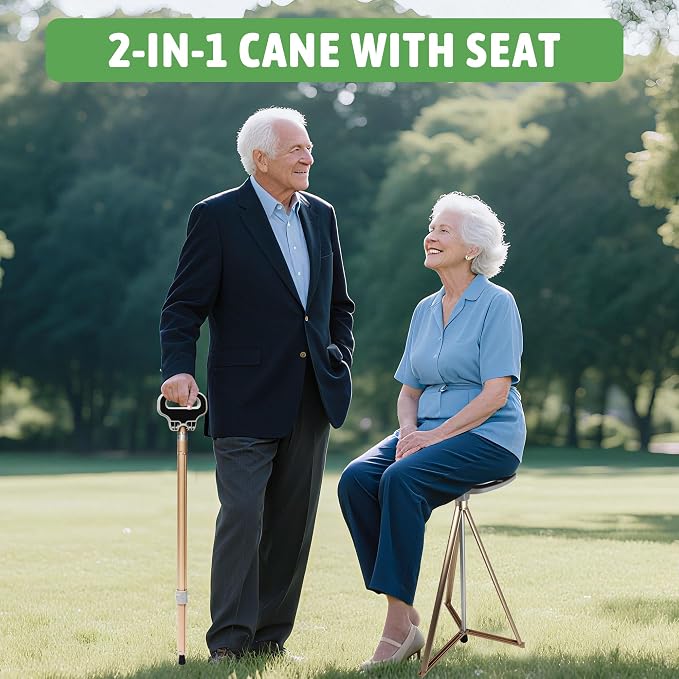 ALEVMOOM Walking Cane with Seat Folding Lightweight, 2-in-1 Cane Stool for Adults, Aluminum Walking Stick with Seat, Stick Chair Portable Stool for Senior