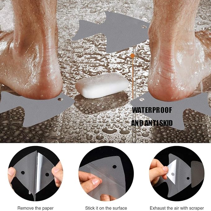 Bathtub Stickers Non-Slip, 24 PCS Safety Shower Treads Adhesive Appliques with Premium Scraper (Gray)