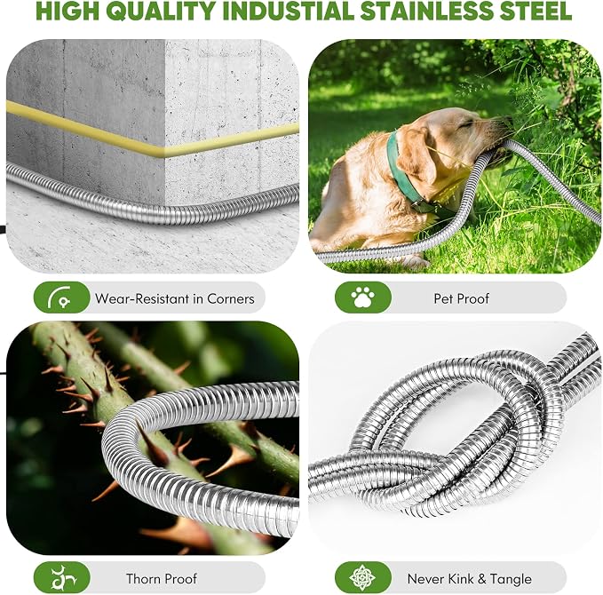 Unywarse Garden Hose 175ft, Stainless Steel Heavy Duty Water Hose with 10 Function Nozzle Flexible, Lightweight, No-Kink, Pet Proof, Puncture Proof Metal Hose for Yard, Outdoor