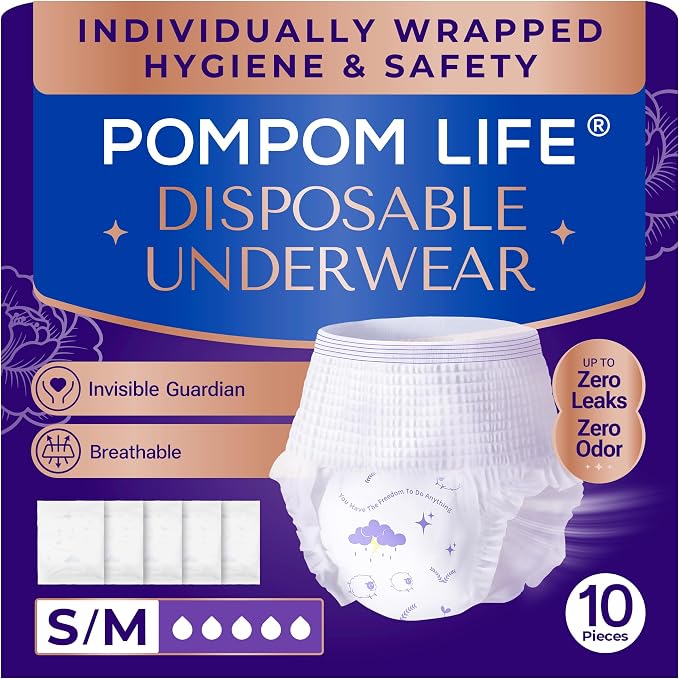 Incontinence Underwear for Women, Individually Wrapped Adult Diapers, High Absorbency Disposable, Breathable & Soft For Postpartum Women, Bladder Control, Day/Night Use Fits Waist 23"-29.5" (10 Count)