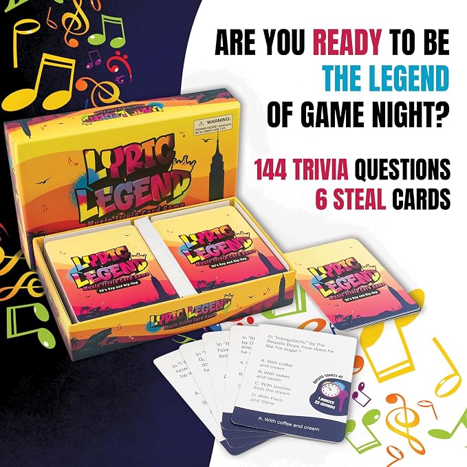 Lyric Legend 90s Hip-Hop and Rap Music Trivia - Adult Games for Game Night - Good for Groups – Finish The Lyrics Party Game - Multiple Choice, Listen While You Play with Included Playlist!