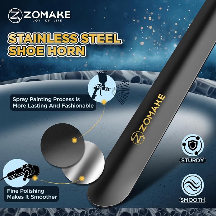 ZOMAKE Shoe Horn Long Handle for Seniors Men Women,16.5" Metal Long Shoehorn for Boots Shoe Spoon Helper