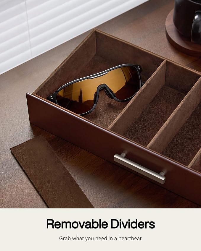 ProCase Sunglasses Organizer Box with Clear Glass Lid, PU Leather Eyeglass Storage Display Case for Men and Women